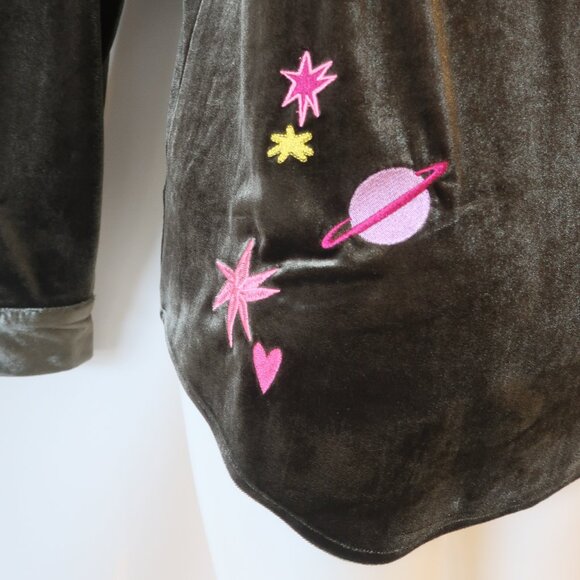 NWT Womens Romi Basha Cosmic Green Multicolor Boho Chic Velvet Shirt Top M - Picture 6 of 11